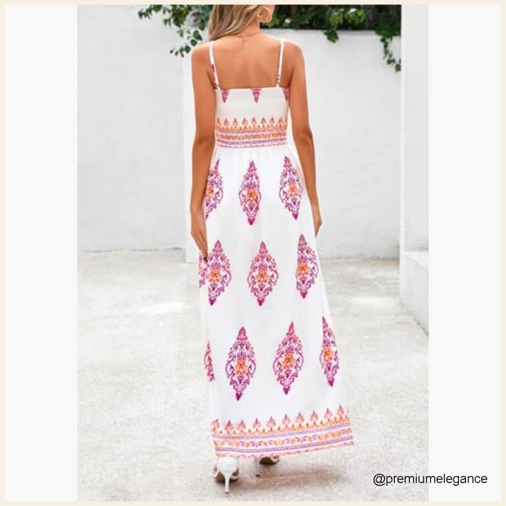 Floral Maxi Sundress with Spaghetti Straps, Pockets, Boho Beach Dress - Picture 2 of 7